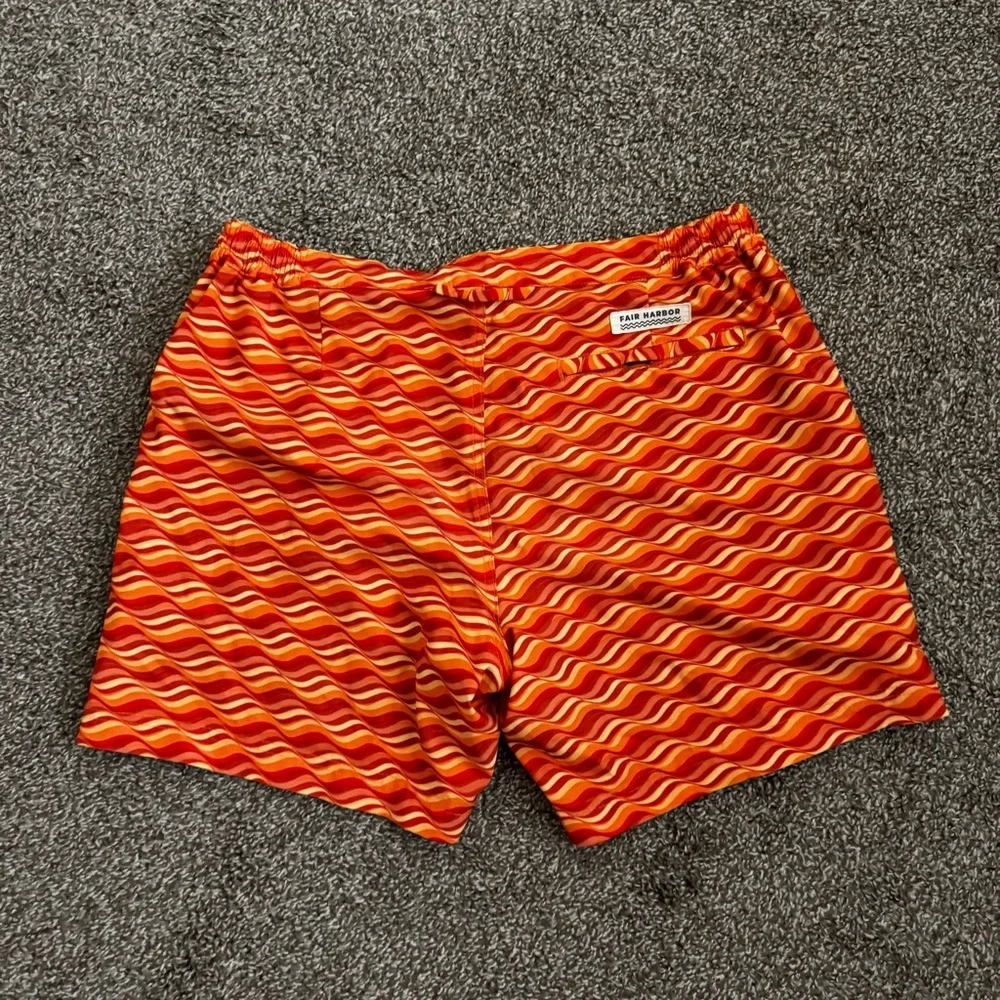 Fair Harbor Orange Wave Pattern Men’s Swim Trunks
